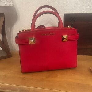 Michael Kors Red Satchel with Gold Accents